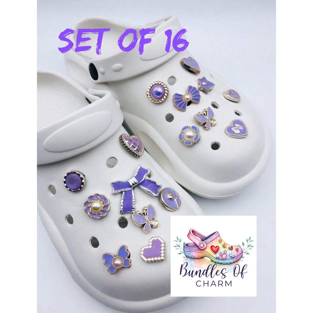 Lilac Croc Charms: Girly Purple Shoe Accessories Bundle