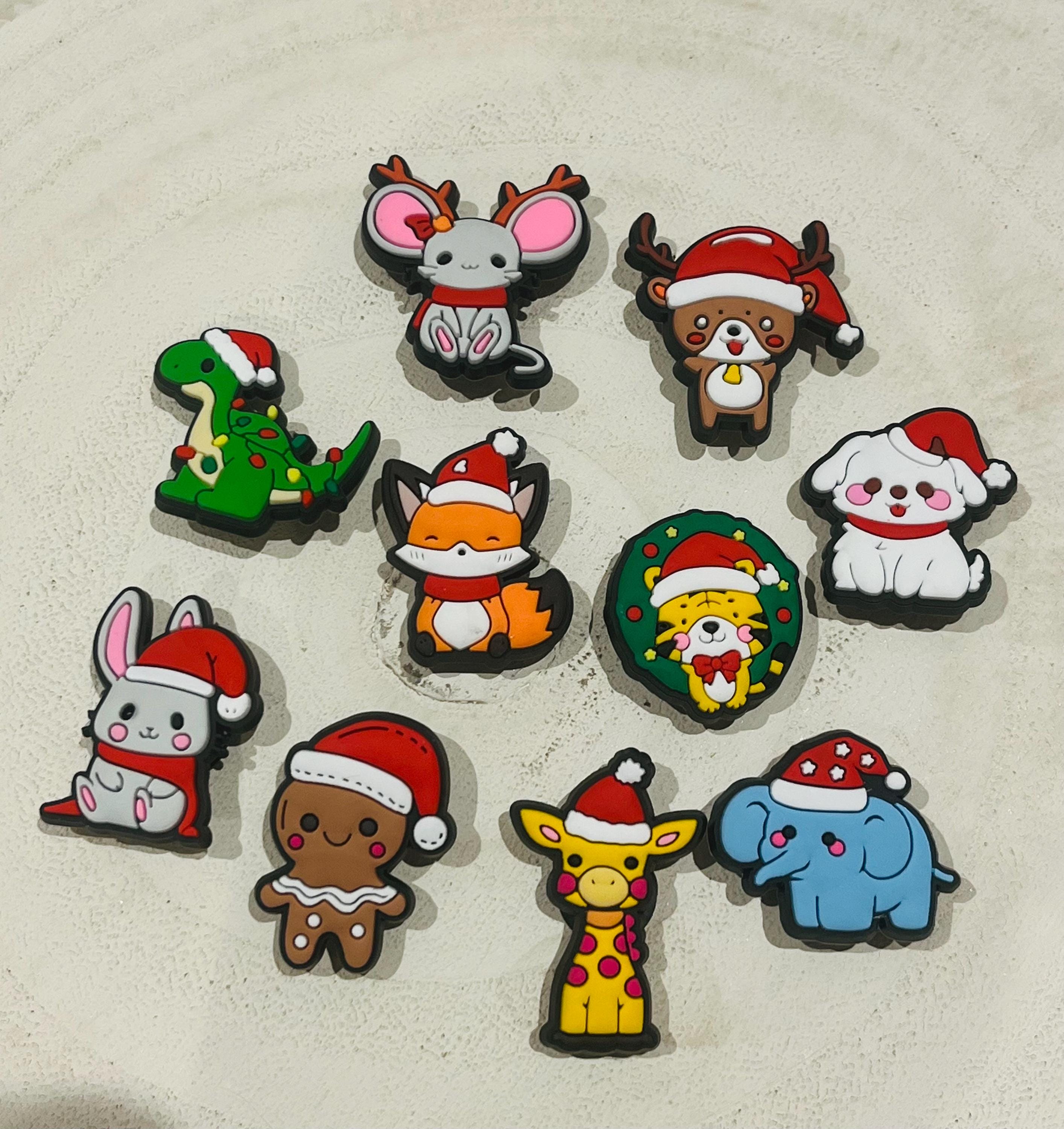 Set of 10 Animal Christmas Croc Charms With Santa Hats On