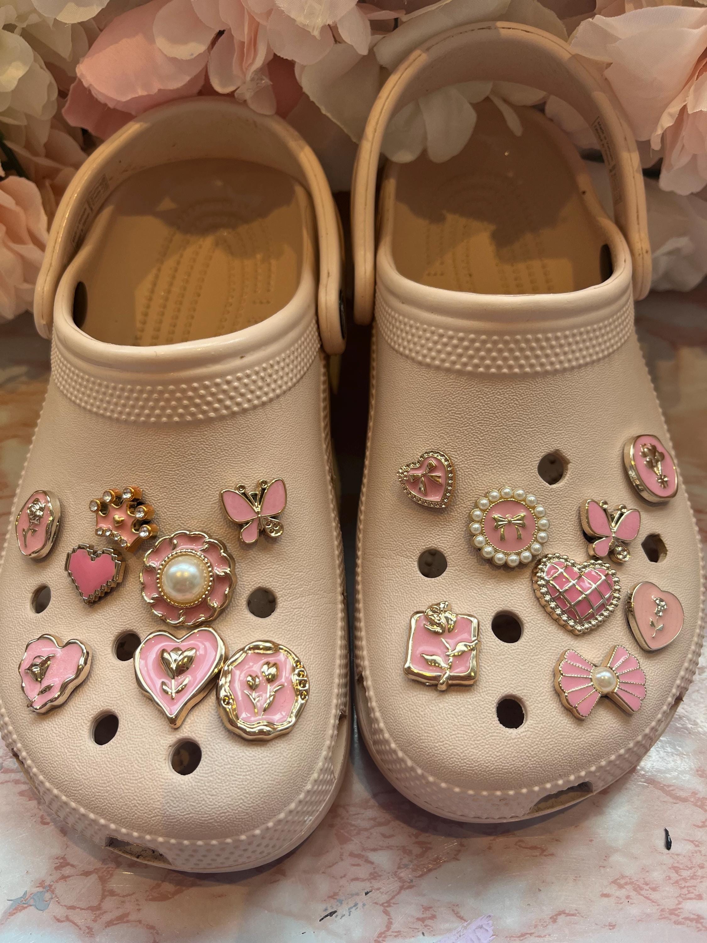 Pink Pearl Croc Charms - Girly Shoe Accessories - 16 Piece Set