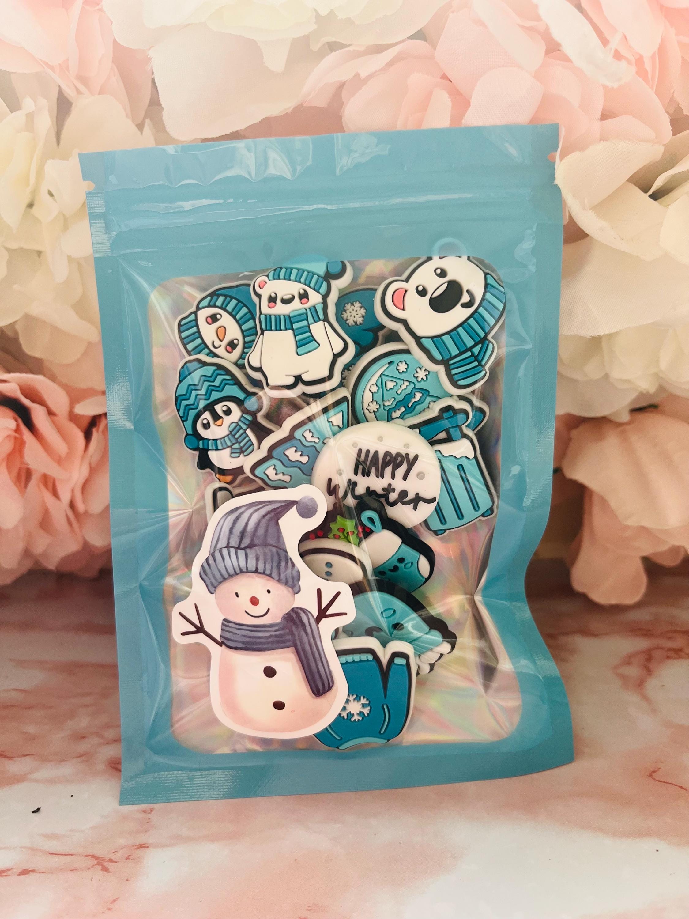 Christmas Croc Charms Set: Blue Xmas Clog Accessories (14 pc)