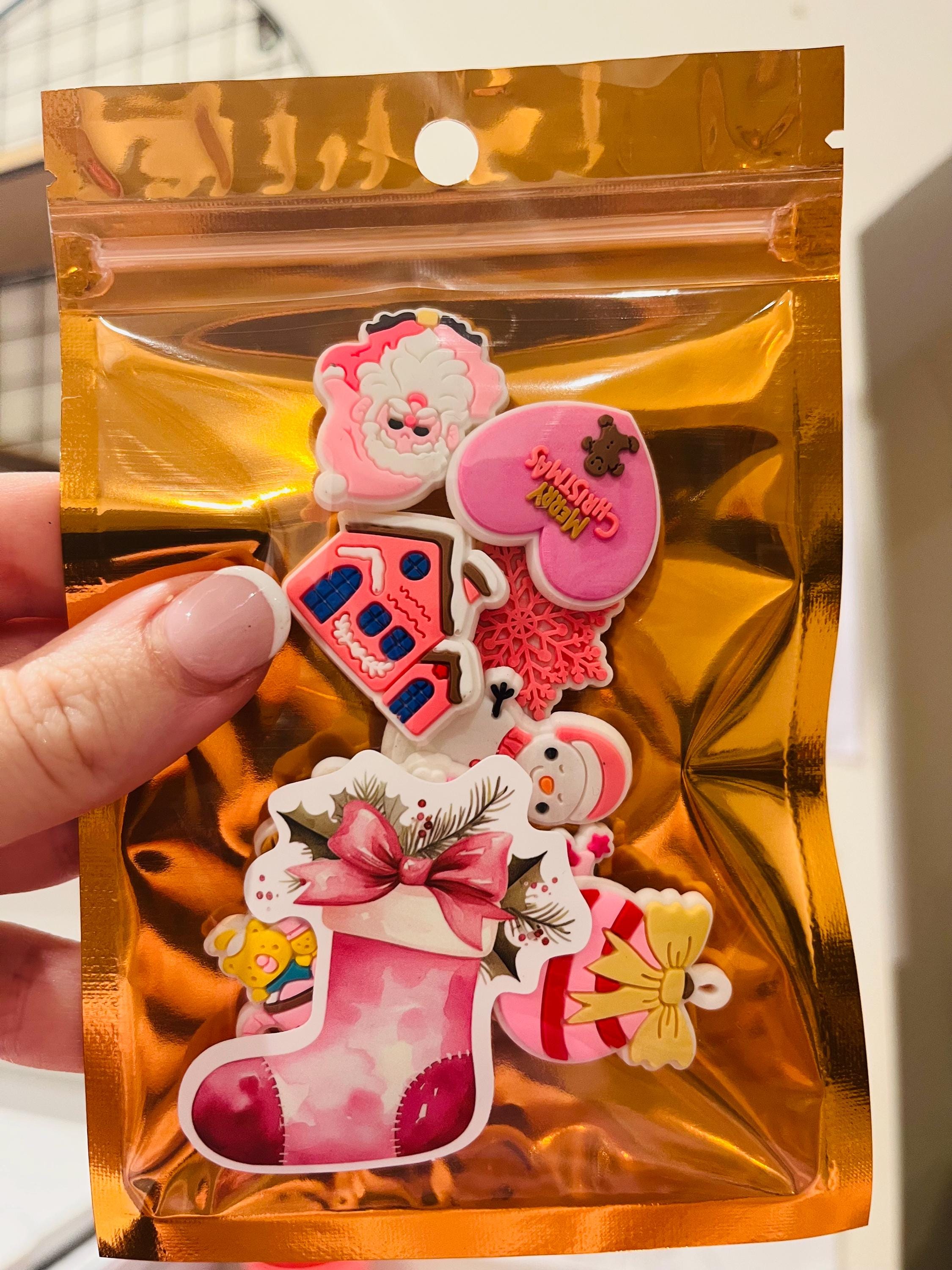 9 Pretty Pink Christmas Croc Charms | Cute Girls Xmas Croc Charms |