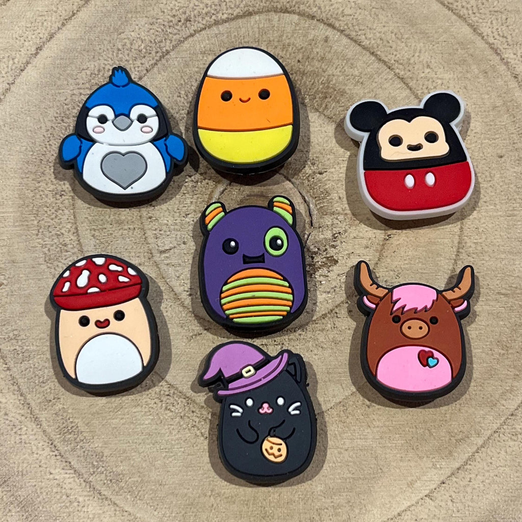 Squish Mellow Croc Charms: Kids PVC Shoe Decoration, Set of 7