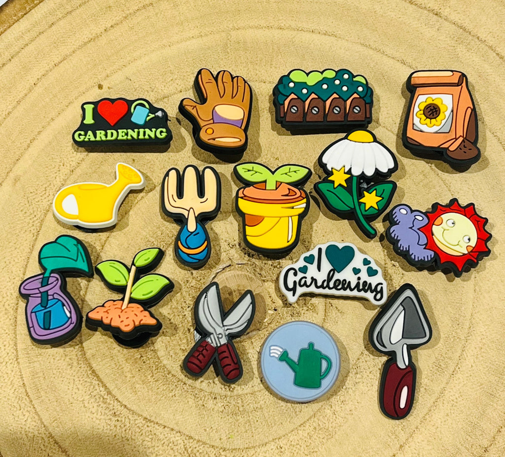 Gardening Croc Charms - 15 Piece Colorful Garden Clog Shoe Accessories