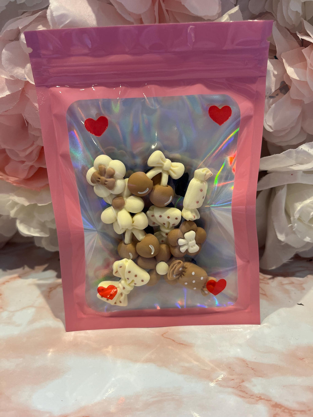 Cream & Brown Croc Charms - Bow, Flower, Sweet Shoe Pins - 10 Pack