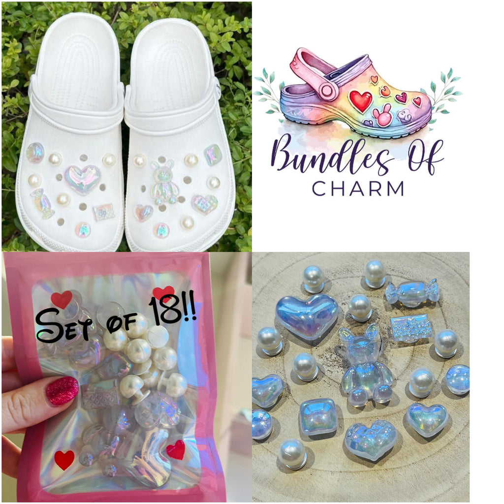 Set of 18 Complete Set Croc Charms Pearls Teddy Bear Diamond Girls Shoe Accessories