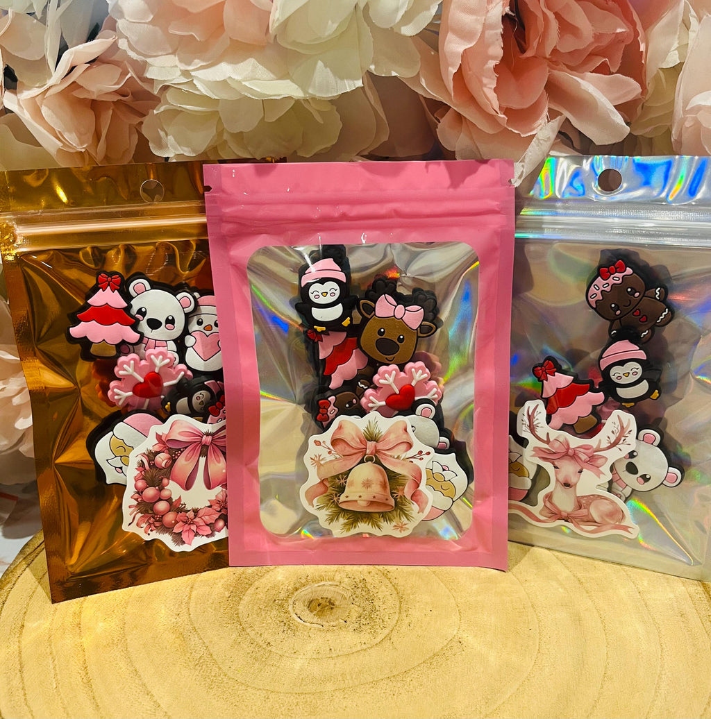 Pink Christmas Shoe Charms: Croc Charms, Xmas Eve Box Fillers - 8 Pack