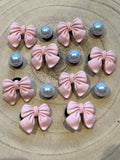 Pink Bow & Pearl Croc Charms - 14 Piece Shoe Clip Set