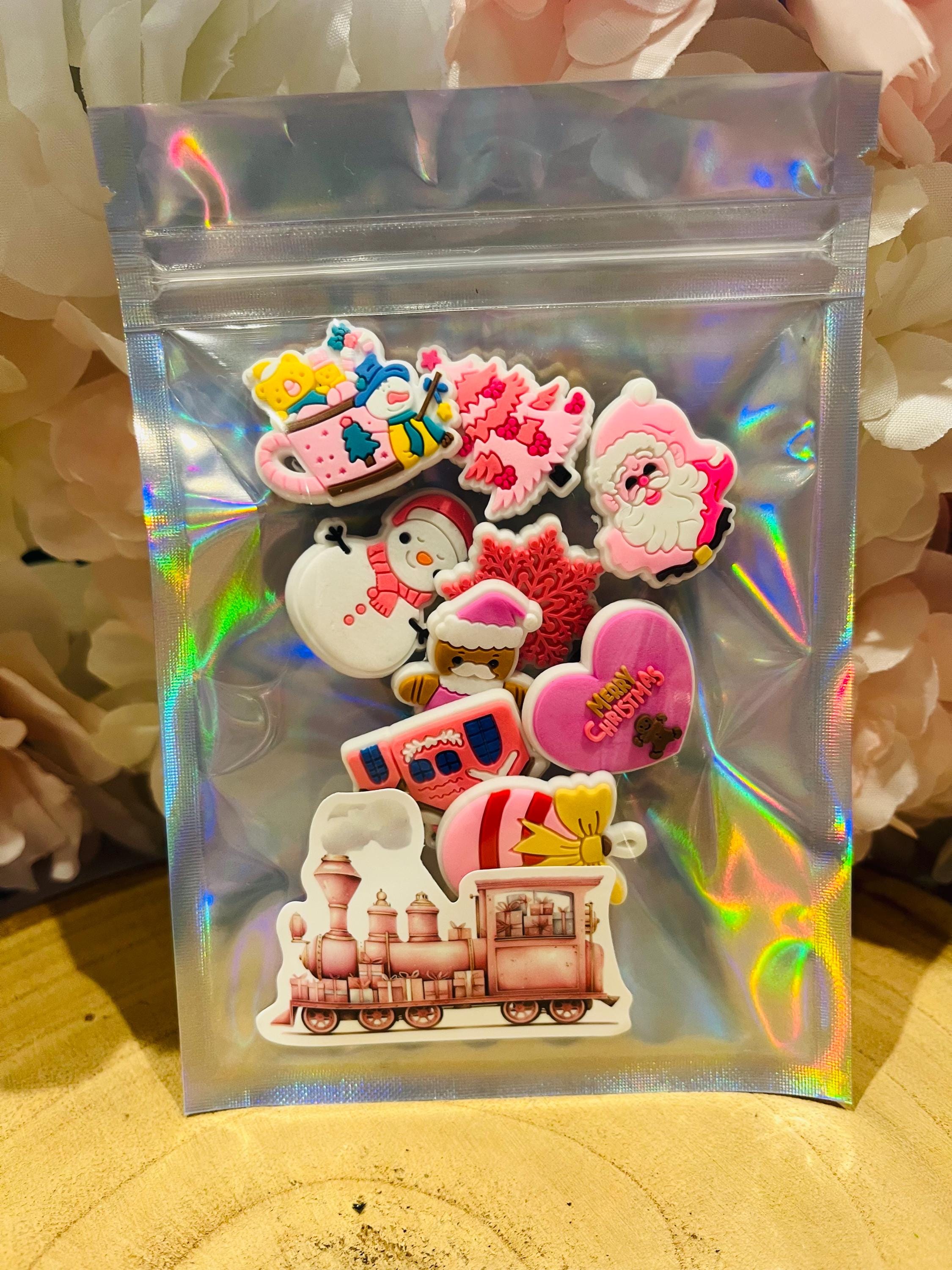 9 Pretty Pink Christmas Croc Charms | Cute Girls Xmas Croc Charms |