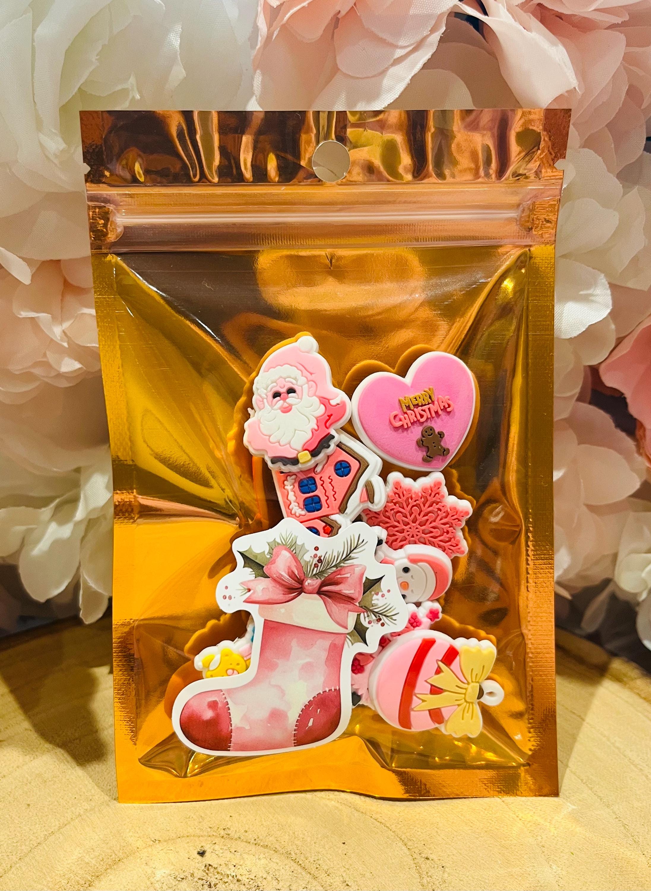 9 Pretty Pink Christmas Croc Charms | Cute Girls Xmas Croc Charms |