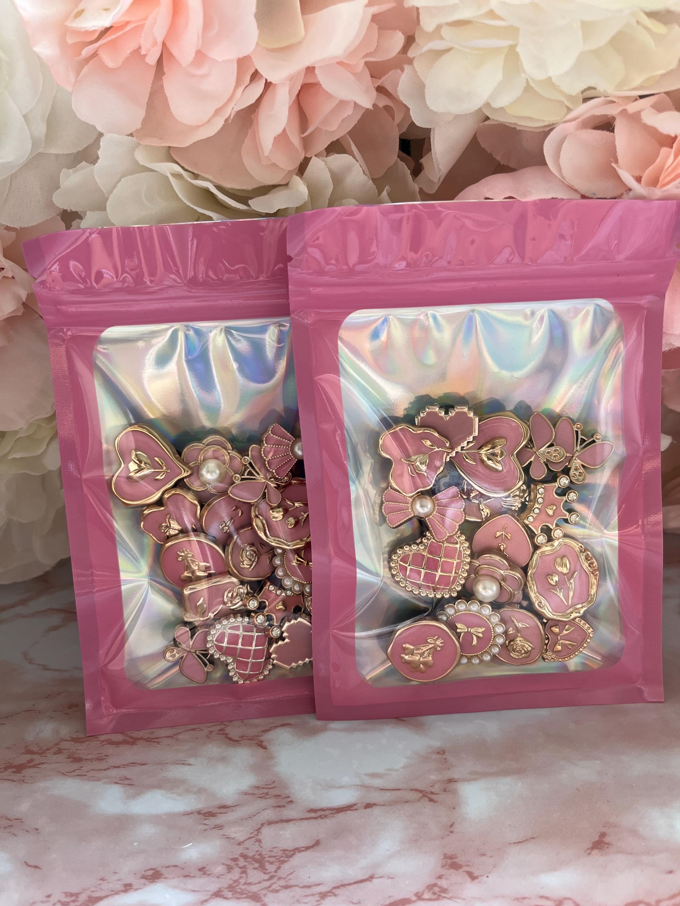 Pink Croc Charms Set: Pearl Shoe Accessories, 16-Piece