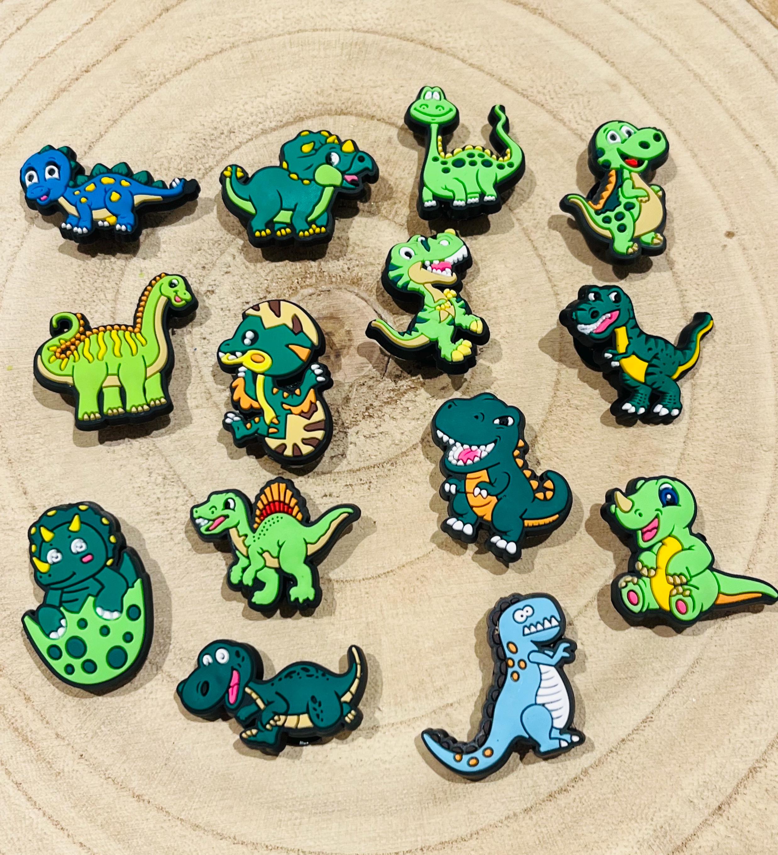 Dinosaur Croc Charms: 14-Piece PVC Shoe Accessories Bundle