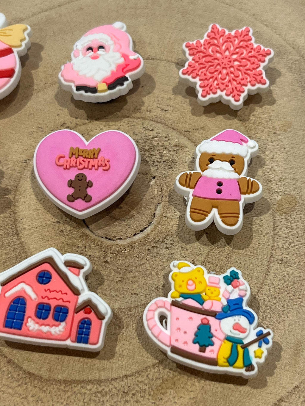 Pink Christmas Croc Charms - 9-Piece PVC Shoe Decoration Set