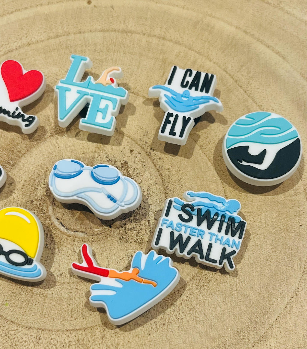 Swimming Croc Charms: Shoe Clip Accessories, Swimmer Gifts (9-Pack)