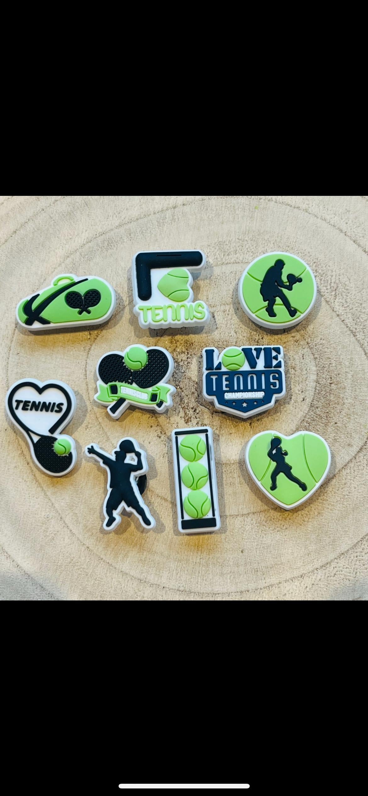 Tennis Croc Charms - 9 Piece PVC Shoe Clip Set - Tennis Lover Gift