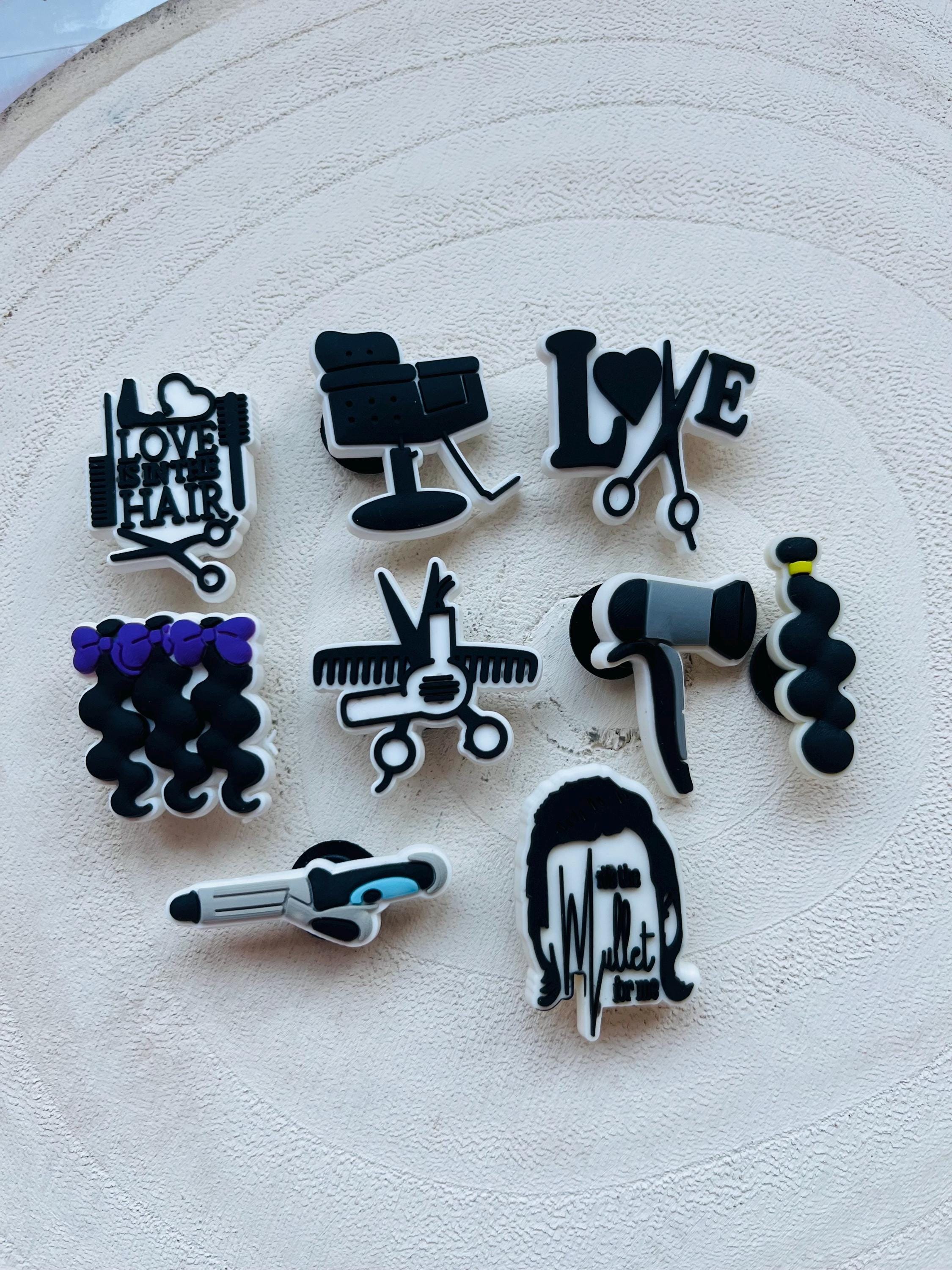 hairdresser gift | pvc shoe charms for hairdressers hair dryer hair tongs scissors