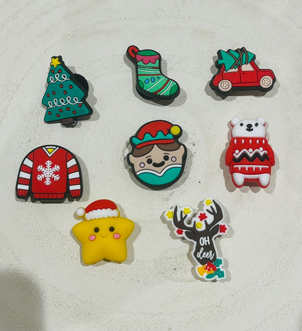 set of 8 christmas croc charms pvc shoe pin clip