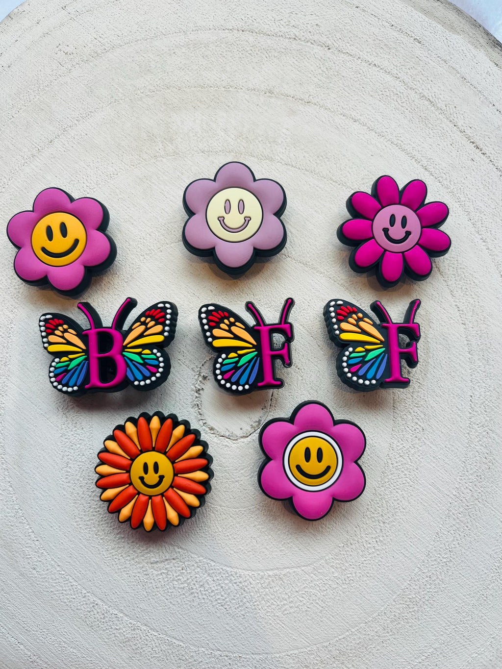 BFF Croc Charms: Butterfly & Flower Shoe Accessories - Pack of 8