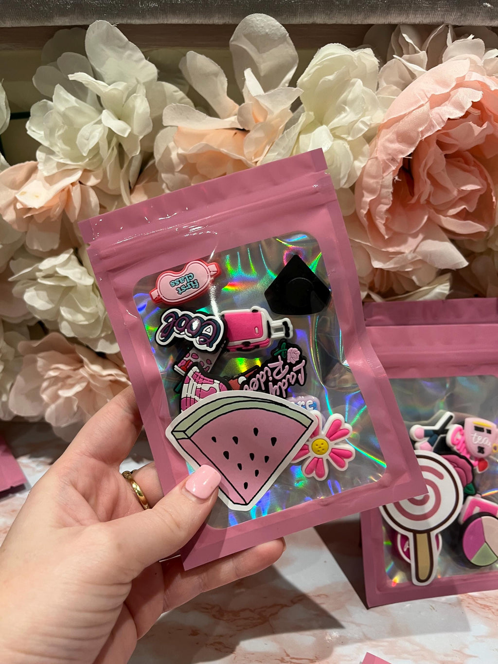 Pink Croc Charms Party Favor Bags: 10 Girly PVC Shoe Charms