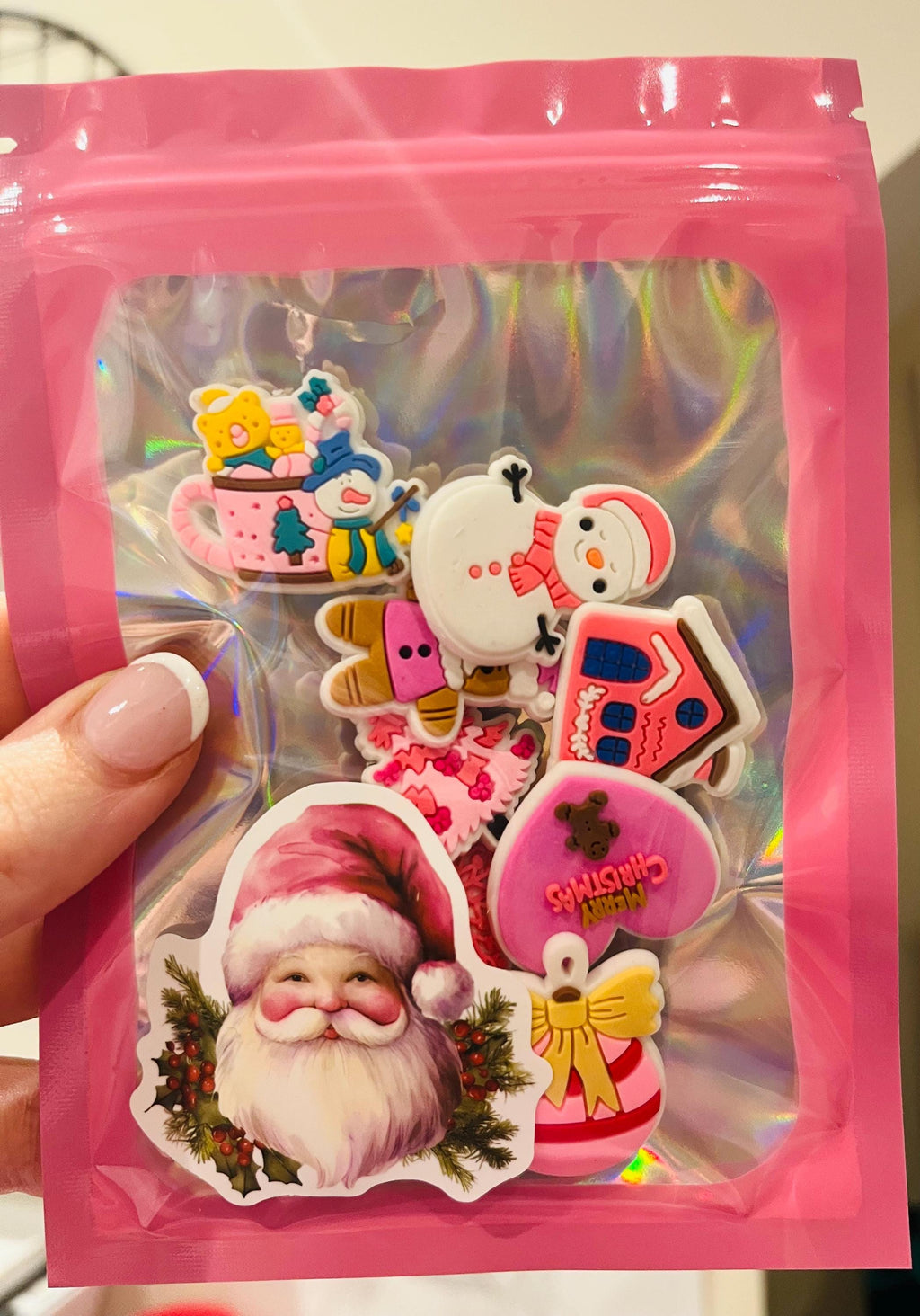 Pink Christmas Croc Charms - 9-Piece PVC Shoe Decoration Set
