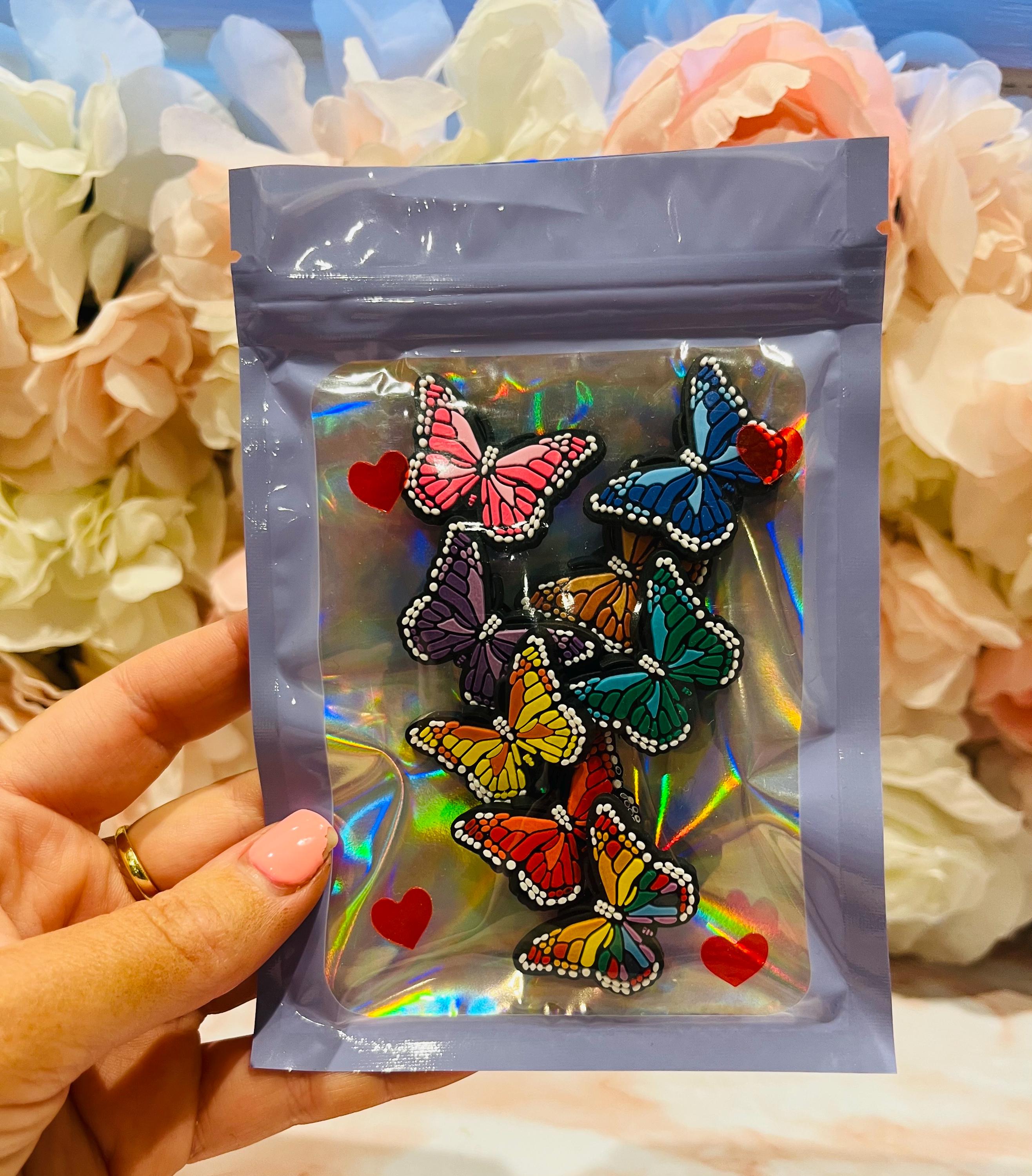 Butterfly Croc Charms: Rainbow PVC Shoe Accessories, Pack of 8