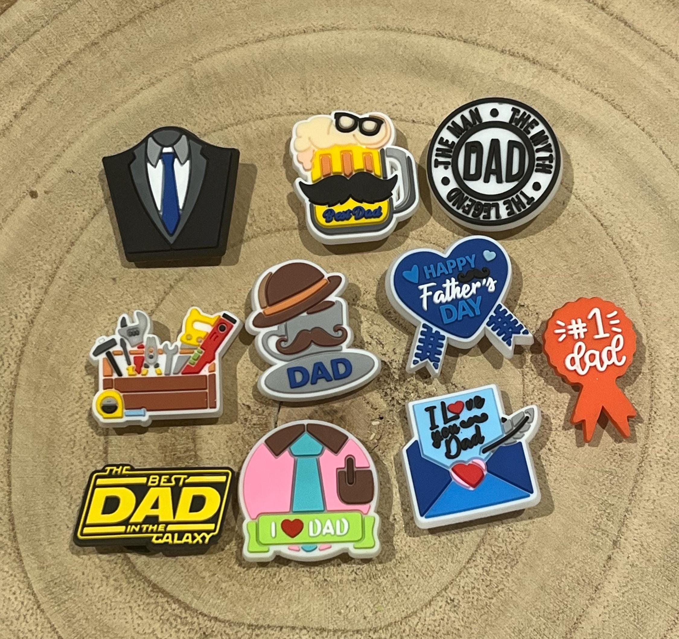 Father's Day Croc Charms: Dad PVC Shoe Decoration, Set of 10