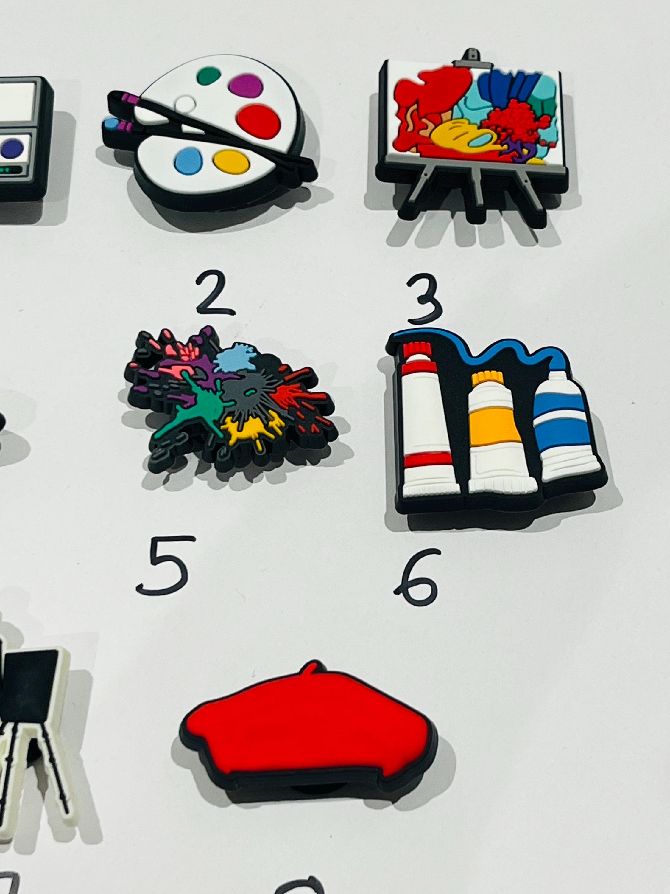 Artist Croc Charms: Paint Palette PVC Shoe Decoration (Set of 8) Paint Brush Art Craft Easel