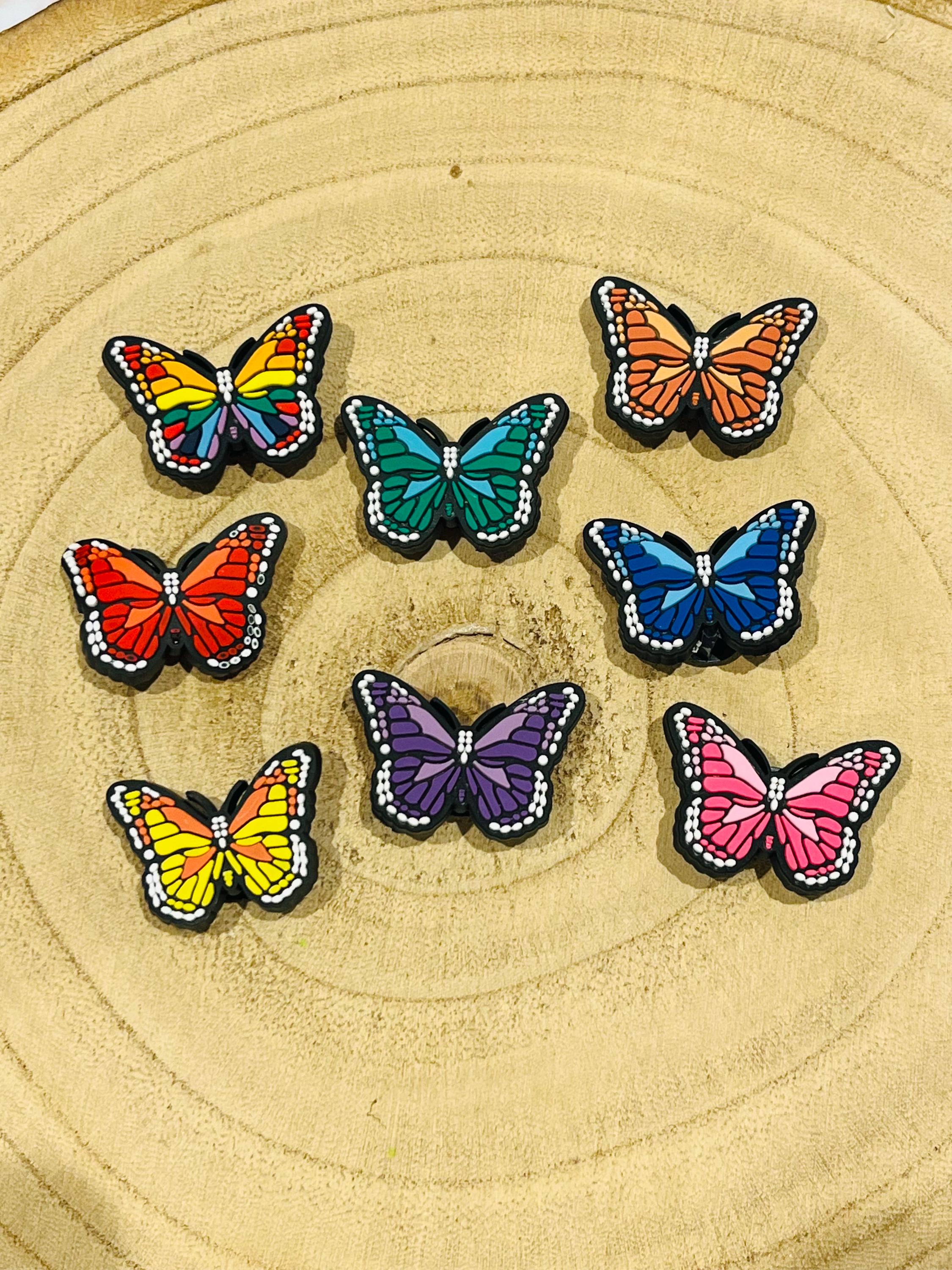 Butterfly Croc Charms: Rainbow PVC Shoe Accessories, Pack of 8