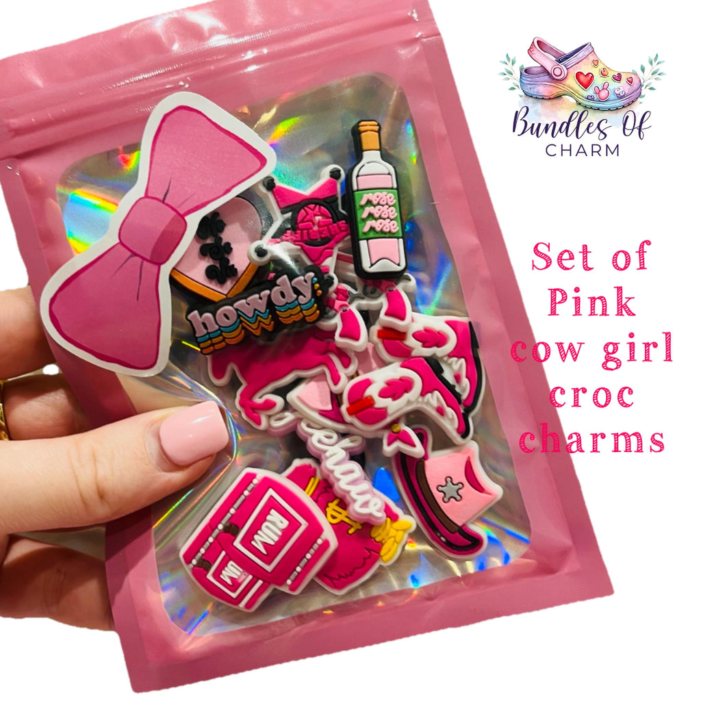 Pink Cowgirl Croc Charms: Western Shoe Accessories, 12-Piece Set