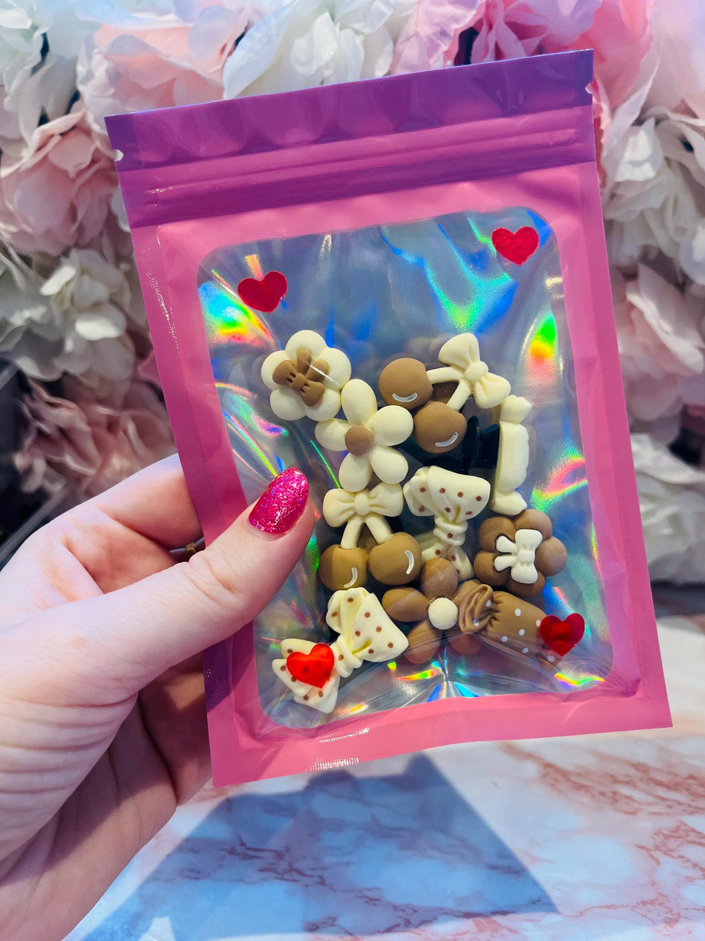 Cream & Brown Croc Charms - Bow, Flower, Sweet Shoe Pins - 10 Pack