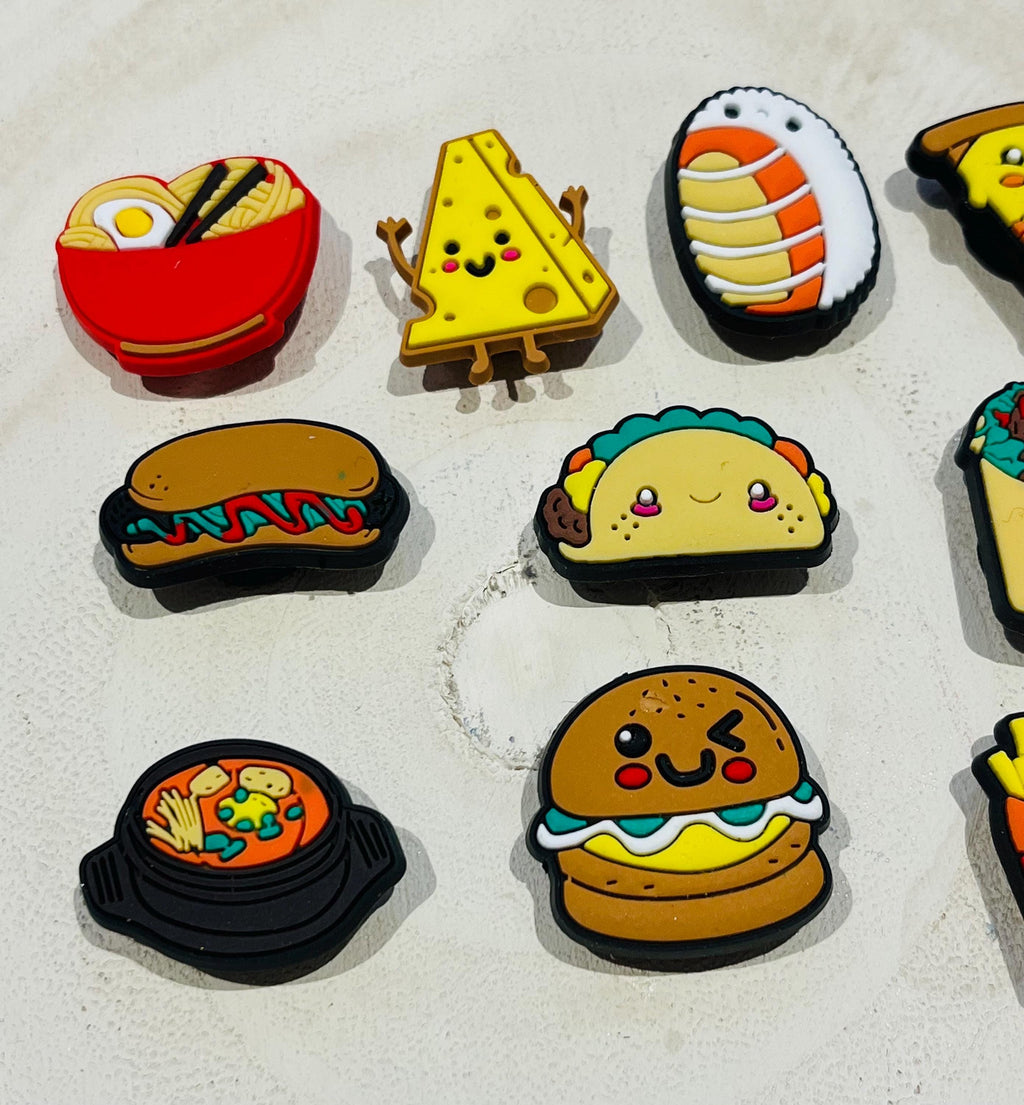 Food Croc Charms - Burgers, Fries, Pizza, Taco - 10 Pack