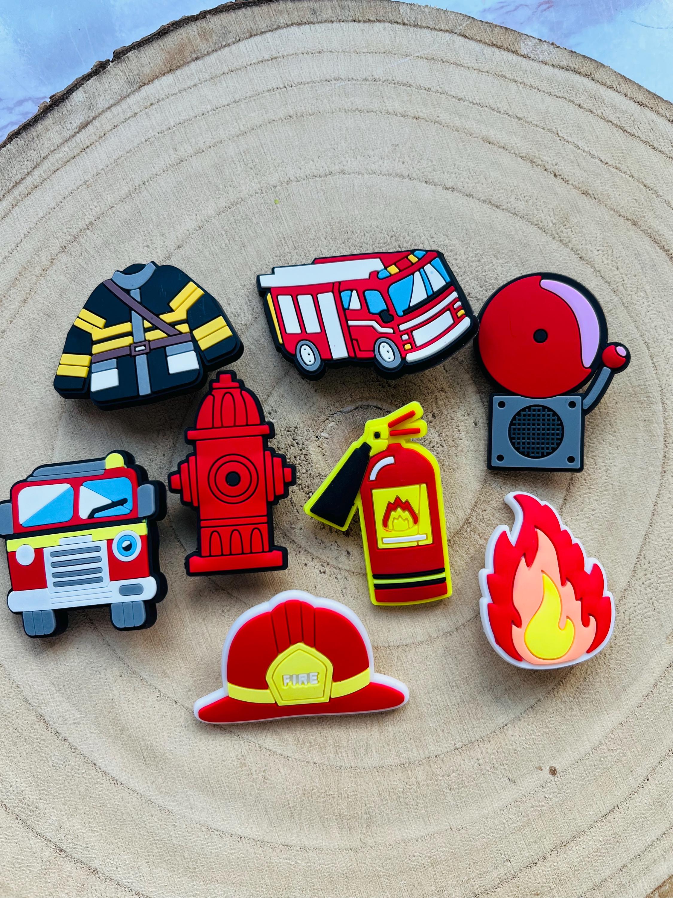 Fireman Croc Charms - Fire Engine, Hydrant, Extinguisher - Set of 8