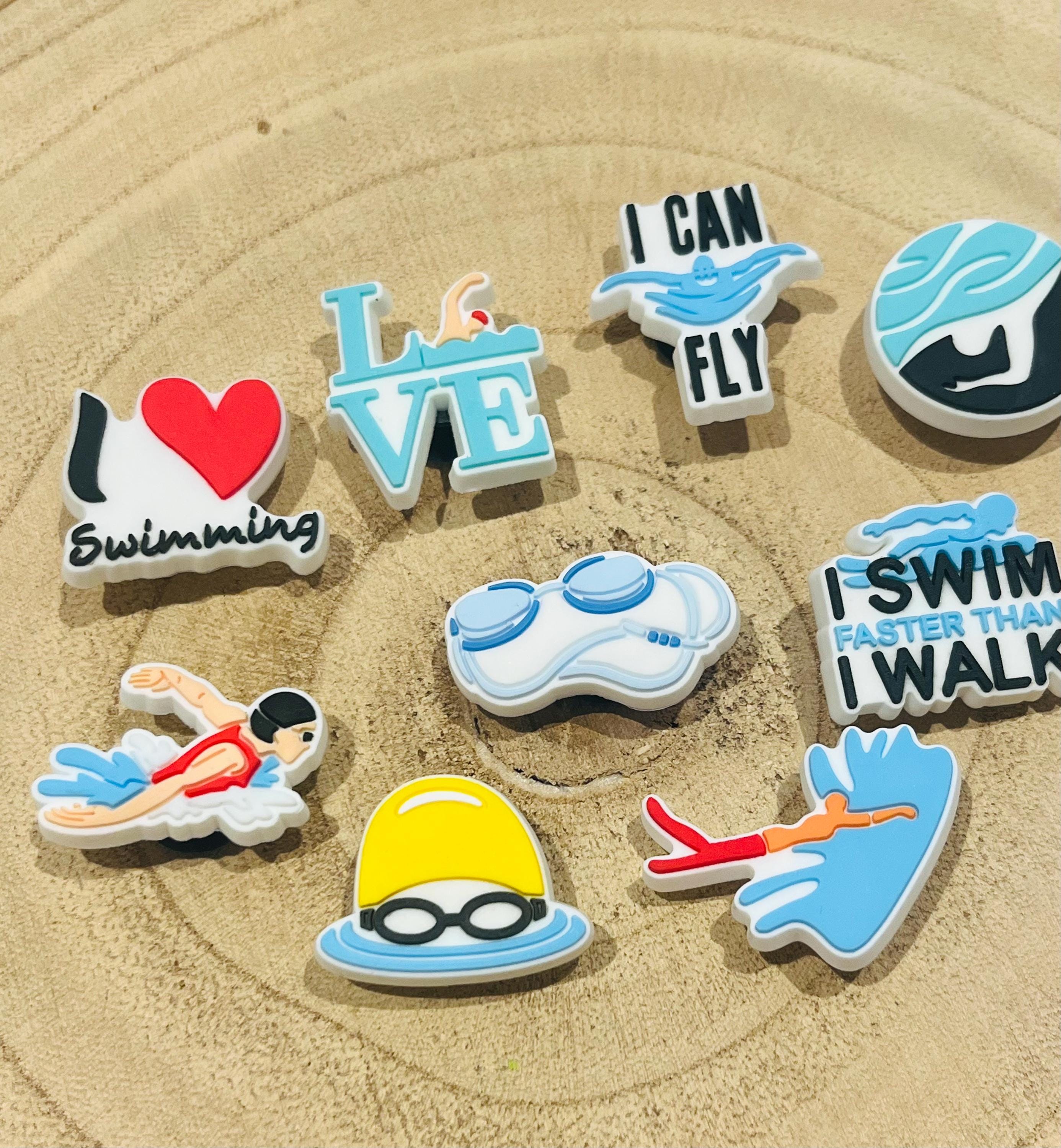 Swimming Croc Charms: Shoe Clip Accessories, Swimmer Gifts (9-Pack)