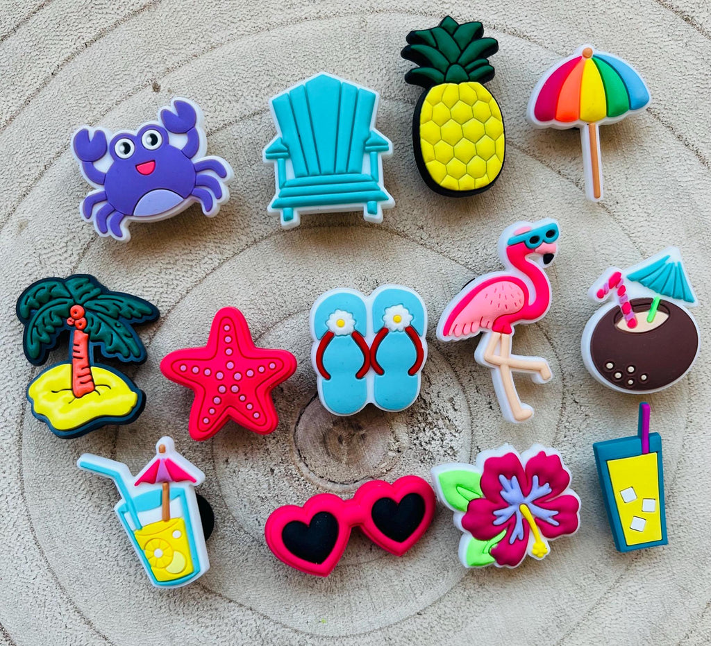 Summer Croc Charms: Beach Holiday Clog Decorations - 13 Piece Bundle