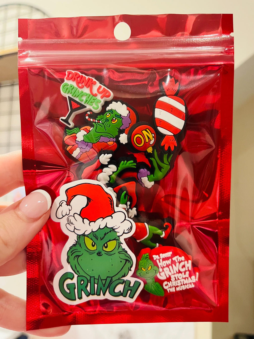 Grinch Croc Charms: PVC Clog Shoe Accessories, Pack of 8