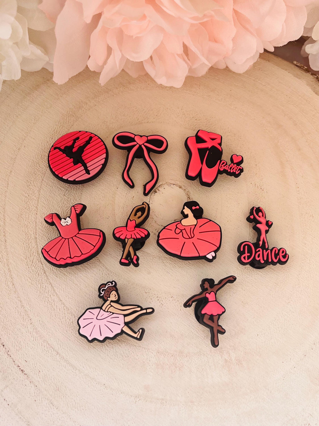Ballet Croc Charms - Pink Dance Shoe Clog Accessories - 9 Piece Set