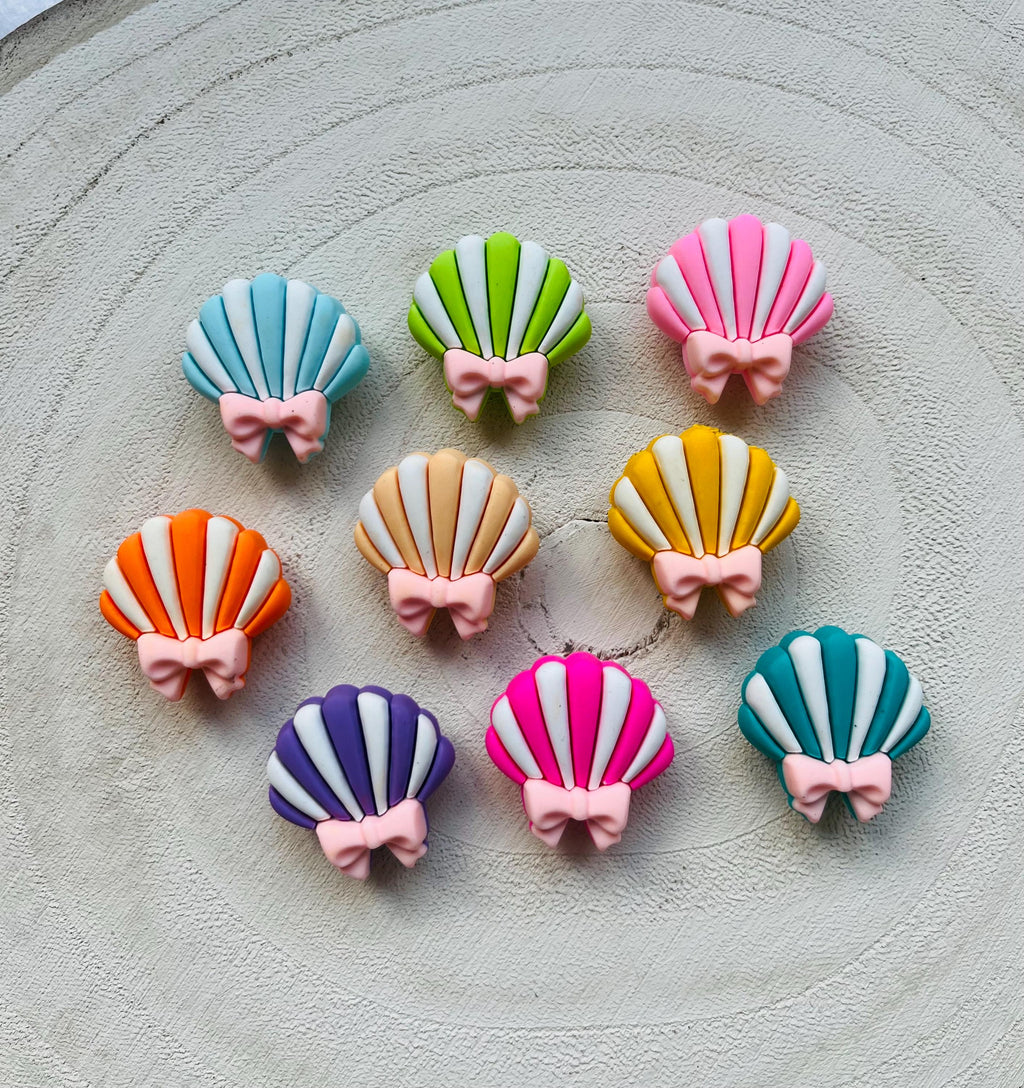 Pretty Beach Seashell Shoe Charms with Bows - Pastel Beach Croc Charms (Set of 9)