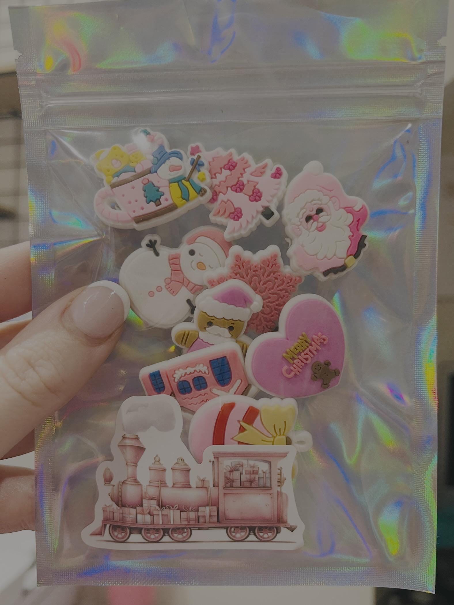 9 Pretty Pink Christmas Croc Charms | Cute Girls Xmas Croc Charms |