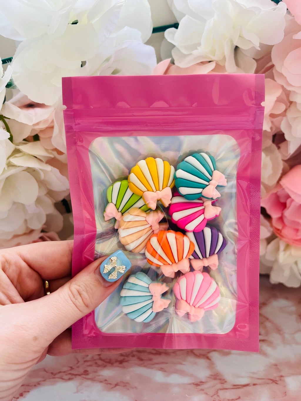 Seashell Shoe Charms with Bows - Pastel Beach Croc Charms (Set of 9)