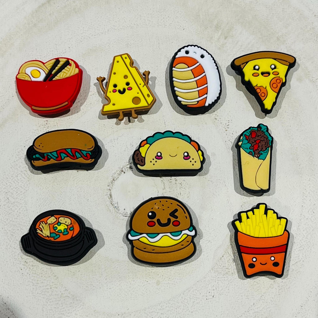 Food Croc Charms - Burgers, Fries, Pizza, Taco - 10 Pack