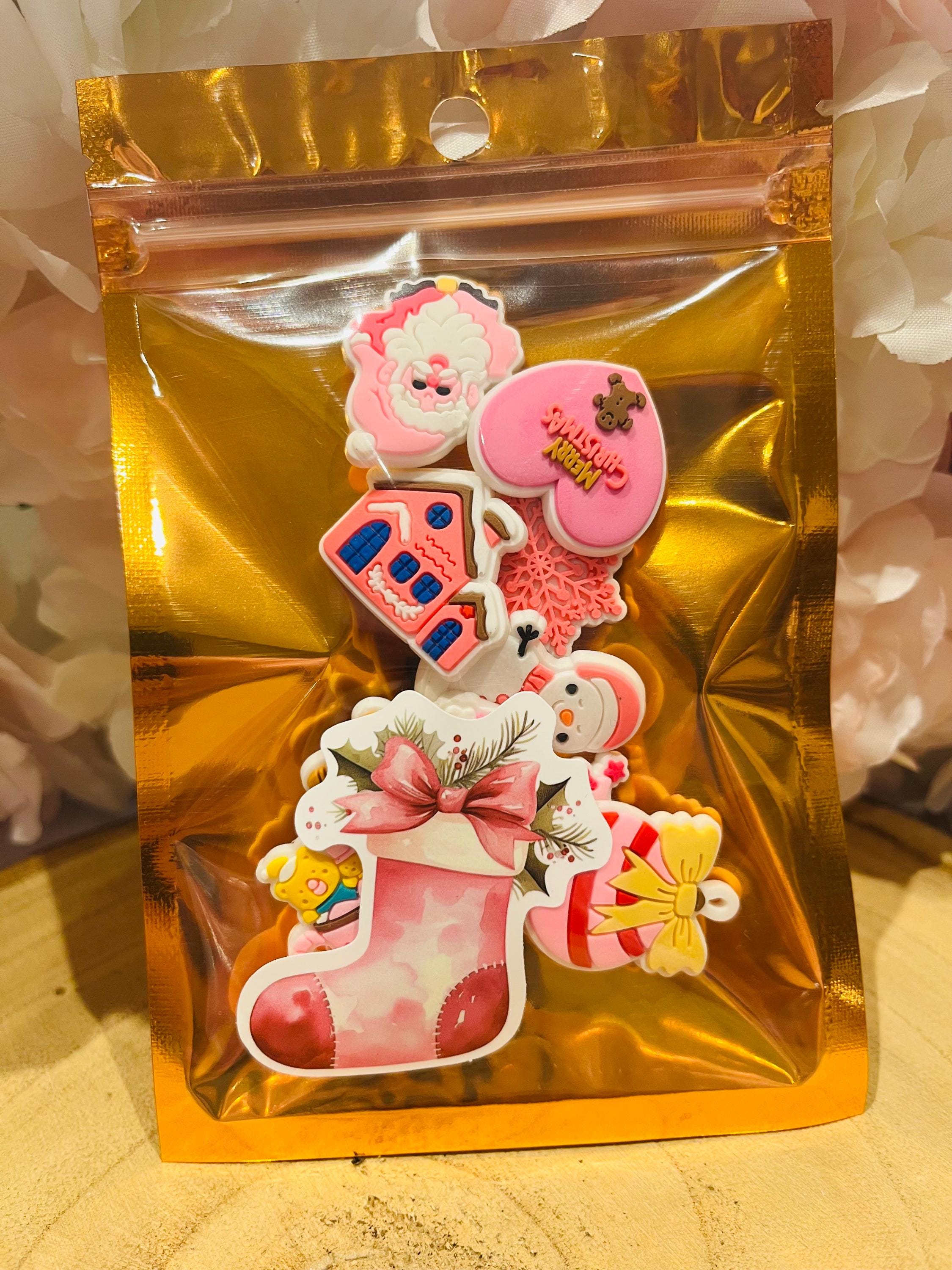 9 Pretty Pink Christmas Croc Charms | Cute Girls Xmas Croc Charms |