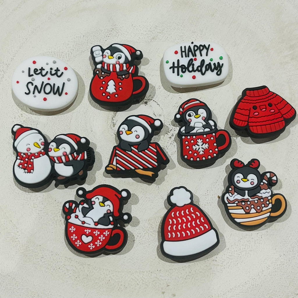 Christmas Penguin Croc Charms - Holiday PVC Shoe Decoration (10 Piece Set)