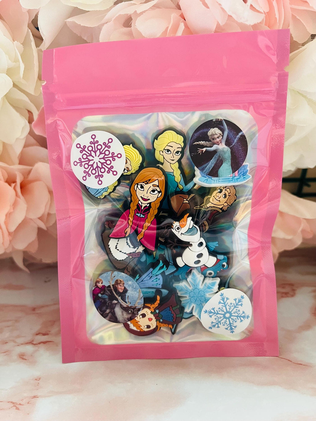 Disney Princess Frozen Croc Charms Cute Pink Bag Set Of 12 Bundle Shoe Charms