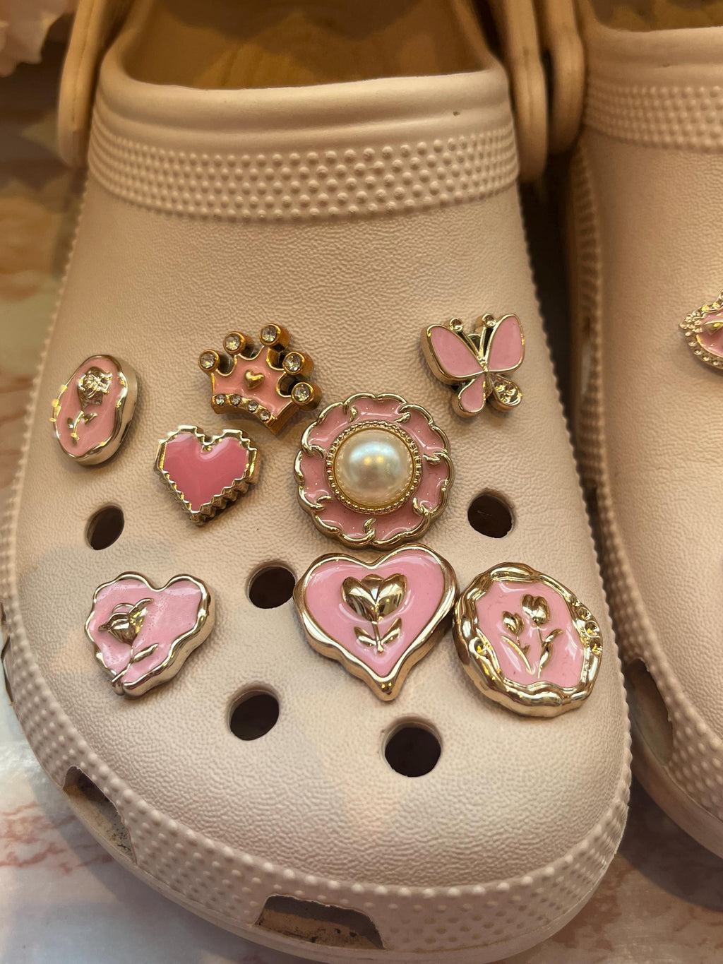 Pink Pearl Croc Charms - Girly Shoe Accessories - 16 Piece Set