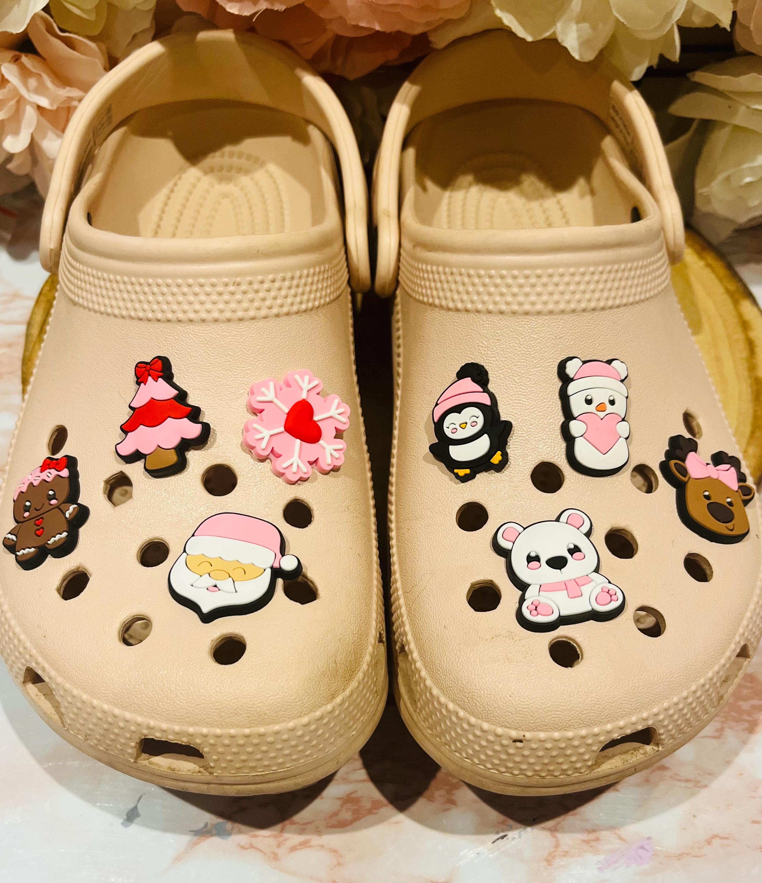 Girls Christmas Croc Charms: Pink Xmas Shoe Accessories - 8 Pack