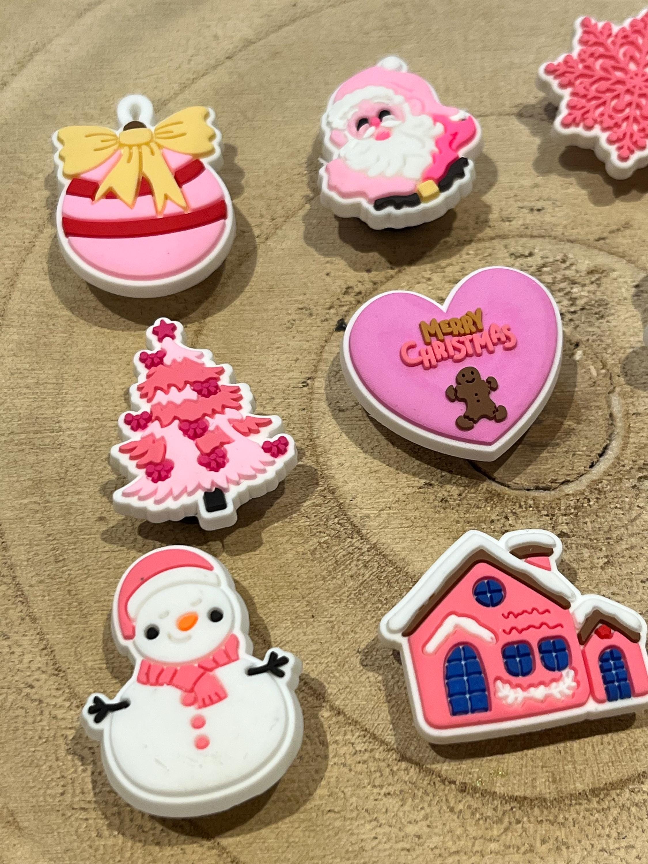 Pink Christmas Croc Charms: Santa, Snowman, Bauble Set