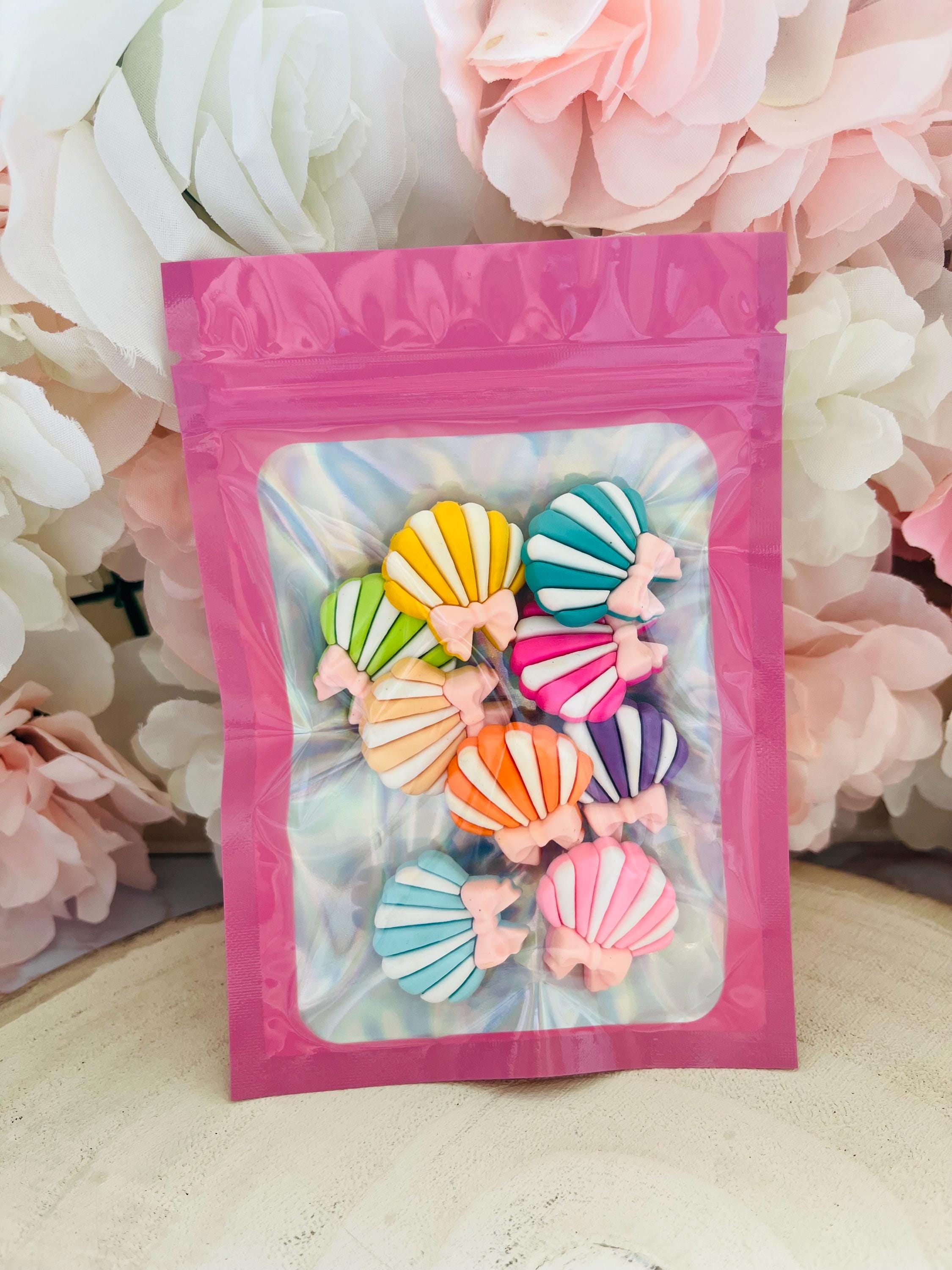 Pretty Beach Seashell Shoe Charms with Bows - Pastel Beach Croc Charms (Set of 9)