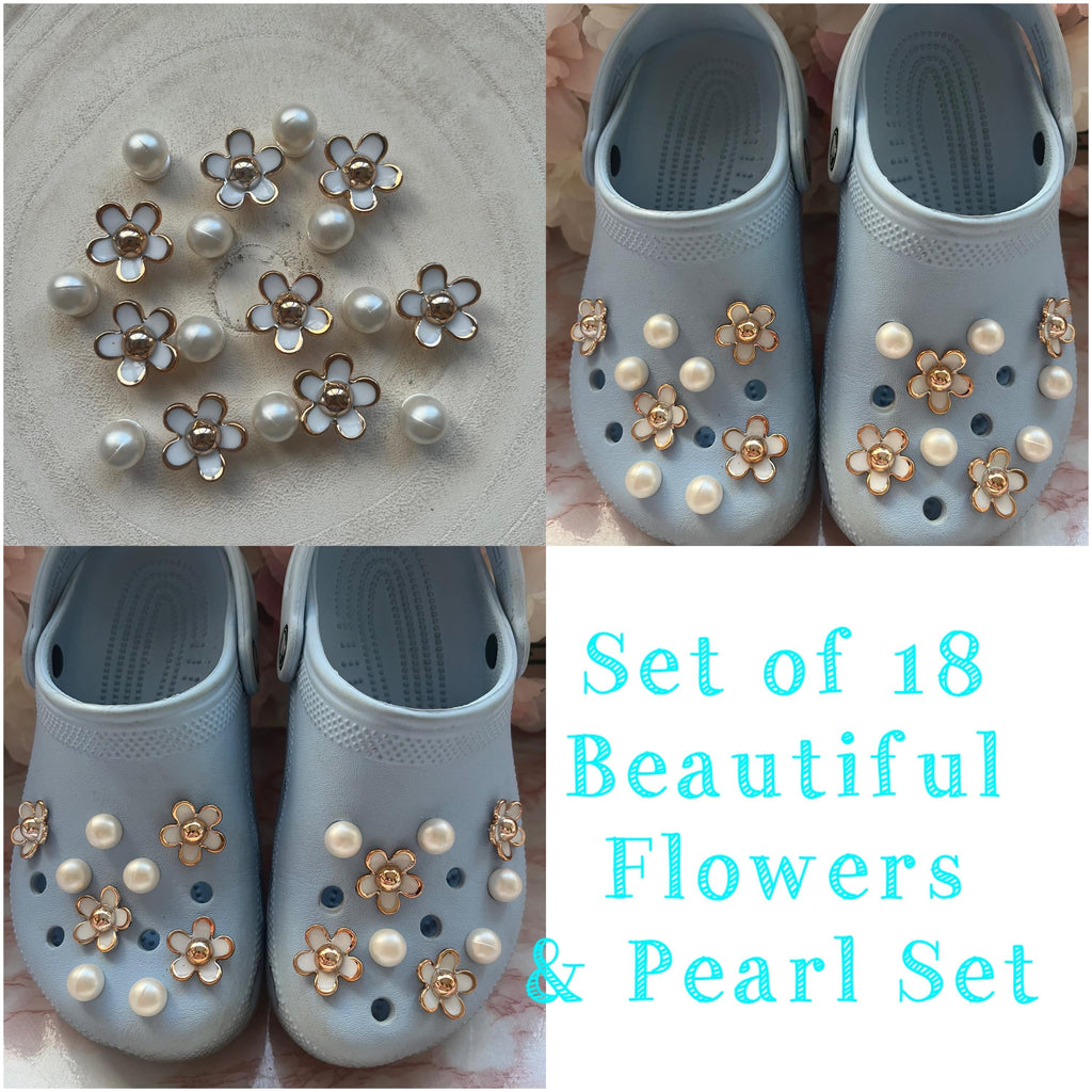 Pearl & Flower Croc Charms, Shoe Accessories Set (18 pc)