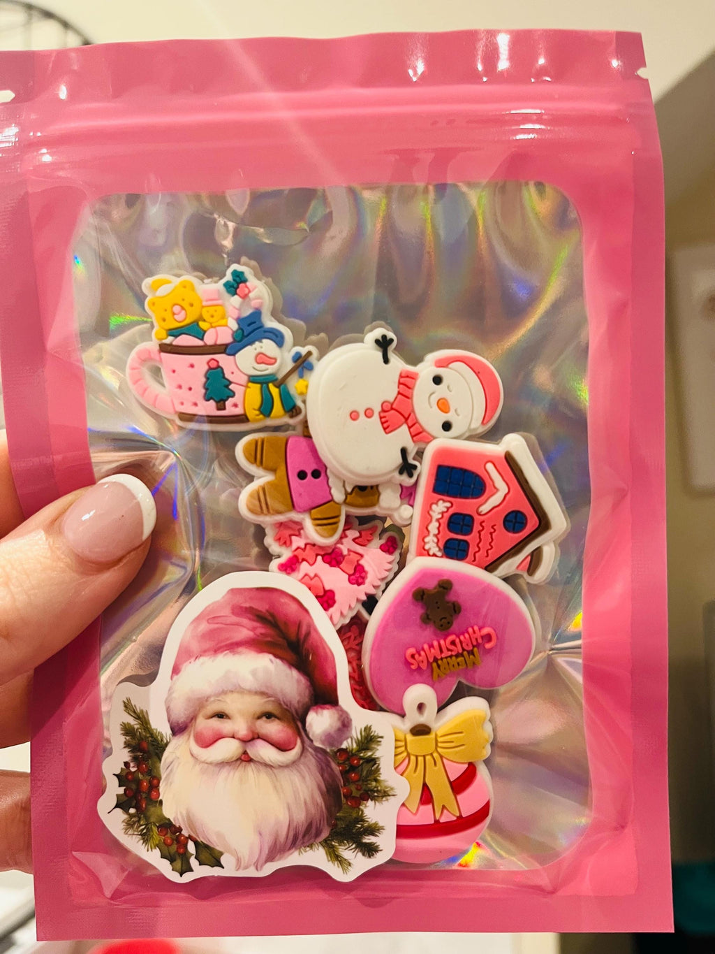 Christmas Shoe Charms Set of 8 PVC Custom Shoe Accessories Pink