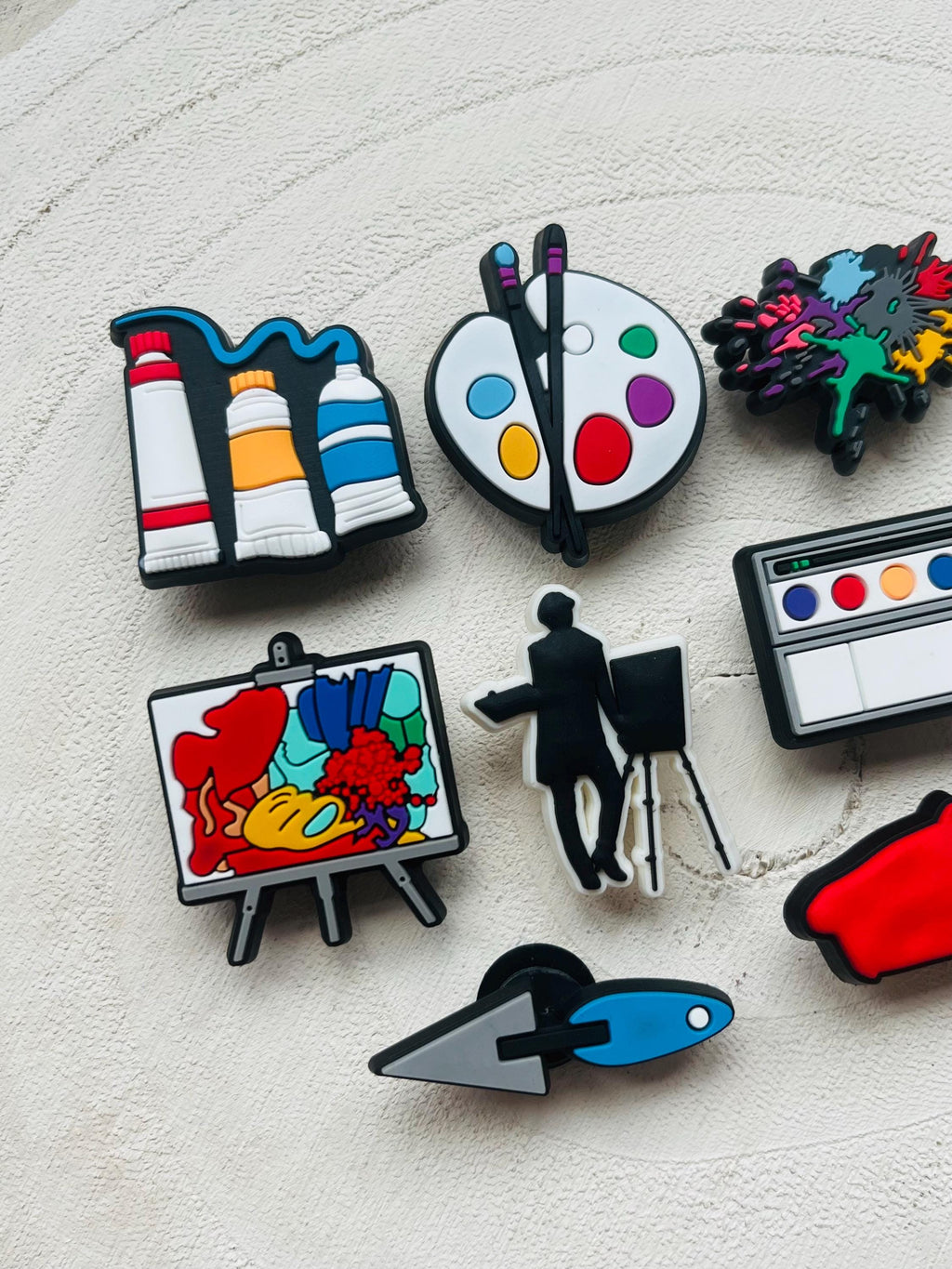 Artist Croc Charms: Paint Palette PVC Shoe Decoration (Set of 8) Paint Brush Art Craft Easel